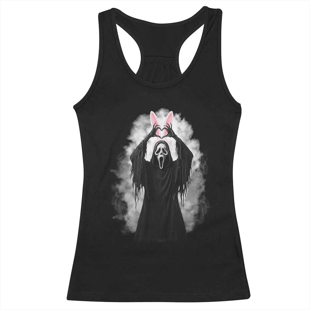 Funny Scary Bunny Face Ghost Heart Hand Sign Easter Day Racerback Tank Top TS11 Black Print Your Wear