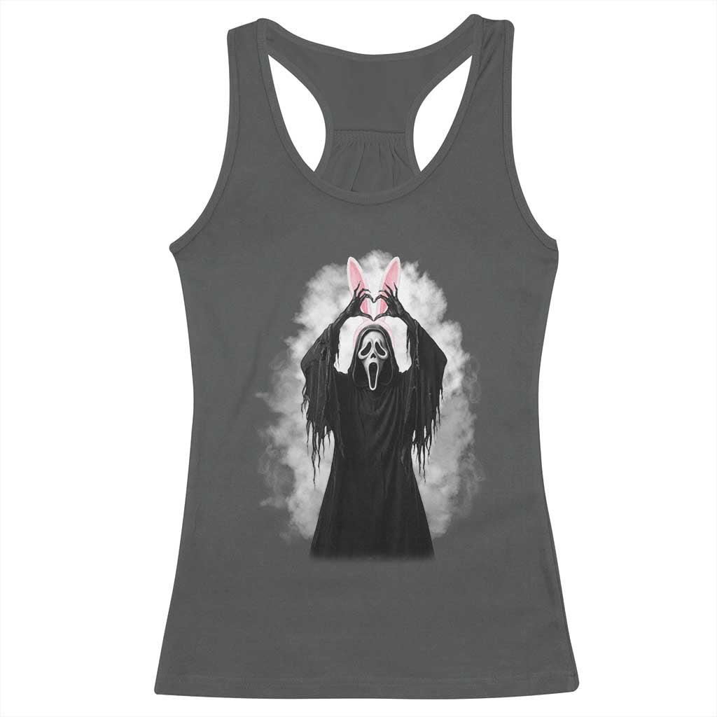 Funny Scary Bunny Face Ghost Heart Hand Sign Easter Day Racerback Tank Top TS11 Dark Heather Print Your Wear