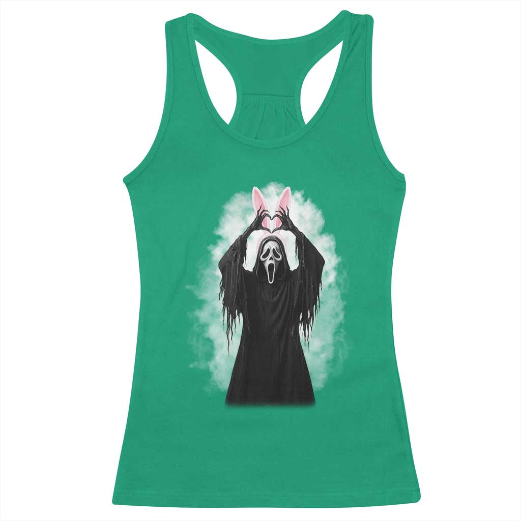 Funny Scary Bunny Face Ghost Heart Hand Sign Easter Day Racerback Tank Top TS11 Irish Green Print Your Wear