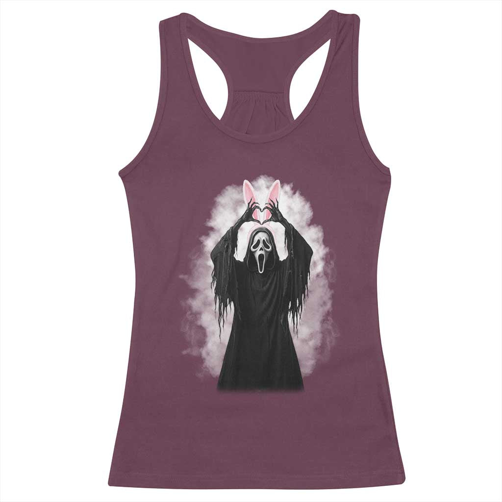 Funny Scary Bunny Face Ghost Heart Hand Sign Easter Day Racerback Tank Top TS11 Maroon Print Your Wear