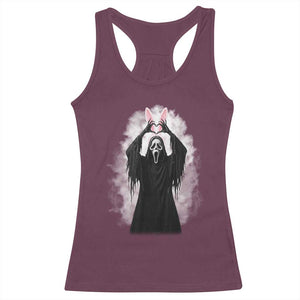 Funny Scary Bunny Face Ghost Heart Hand Sign Easter Day Racerback Tank Top TS11 Maroon Print Your Wear
