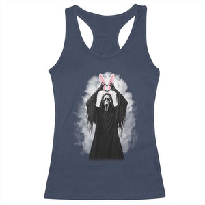Funny Scary Bunny Face Ghost Heart Hand Sign Easter Day Racerback Tank Top TS11 Navy Print Your Wear