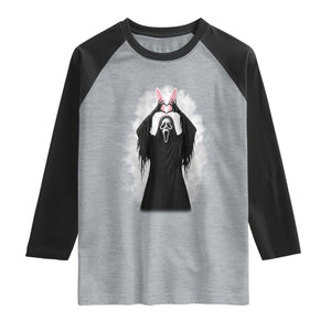 Funny Scary Bunny Face Ghost Heart Hand Sign Easter Day Raglan Shirt TS11 Heather Gray Black Print Your Wear