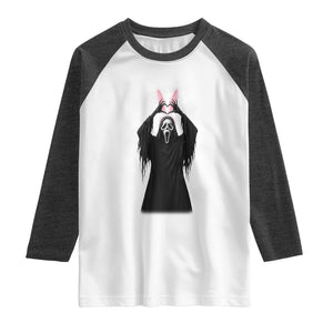 Funny Scary Bunny Face Ghost Heart Hand Sign Easter Day Raglan Shirt TS11 White Heather Charcoal Print Your Wear