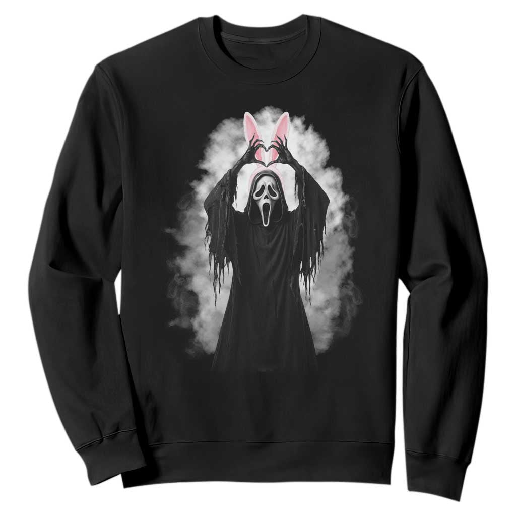 Funny Scary Bunny Face Ghost Heart Hand Sign Easter Day Sweatshirt TS11 Black Print Your Wear