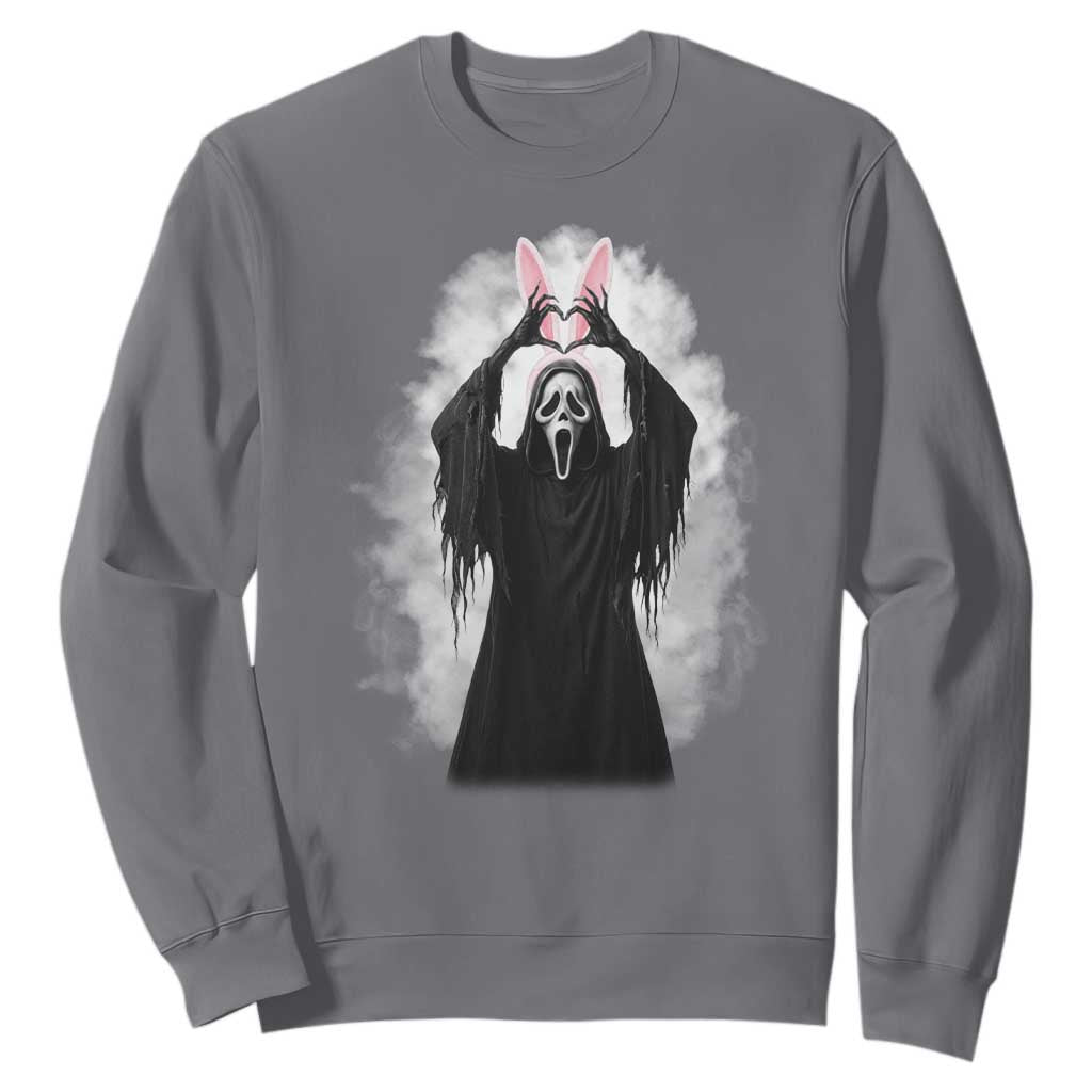 Funny Scary Bunny Face Ghost Heart Hand Sign Easter Day Sweatshirt TS11 Charcoal Print Your Wear