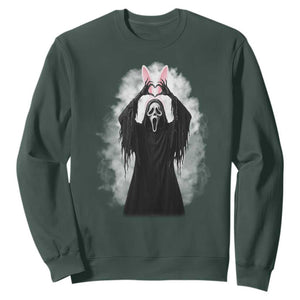 Funny Scary Bunny Face Ghost Heart Hand Sign Easter Day Sweatshirt TS11 Dark Forest Green Print Your Wear