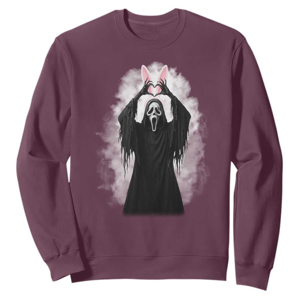 Funny Scary Bunny Face Ghost Heart Hand Sign Easter Day Sweatshirt TS11 Maroon Print Your Wear