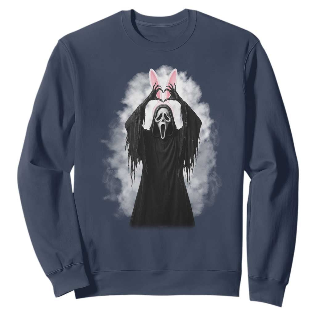 Funny Scary Bunny Face Ghost Heart Hand Sign Easter Day Sweatshirt TS11 Navy Print Your Wear