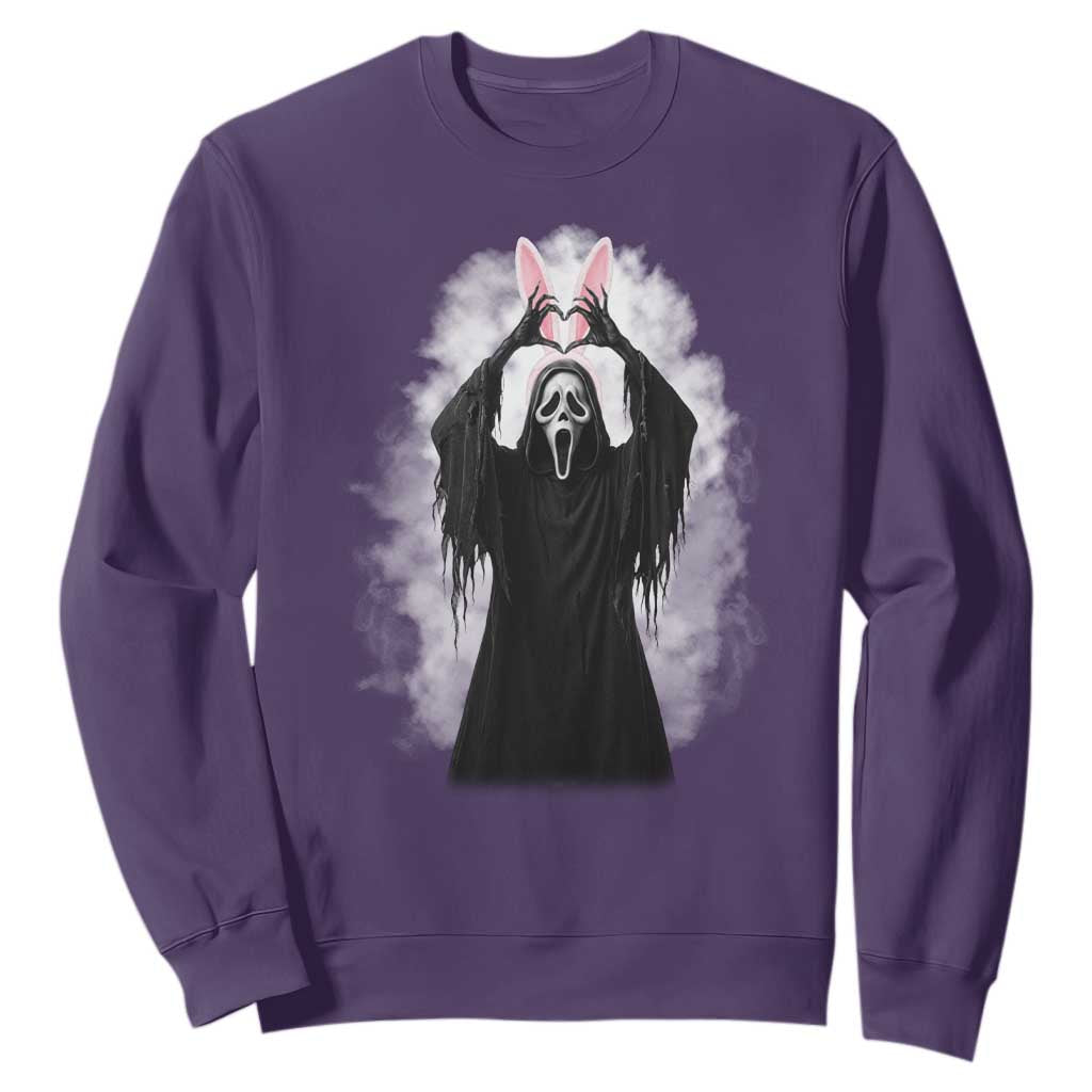 Funny Scary Bunny Face Ghost Heart Hand Sign Easter Day Sweatshirt TS11 Purple Print Your Wear