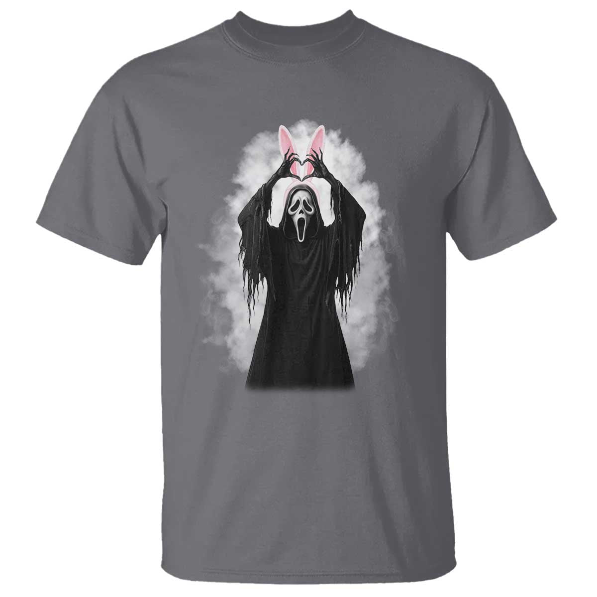 Funny Scary Bunny Face Ghost Heart Hand Sign Easter Day T Shirt TS11 Charcoal Print Your Wear