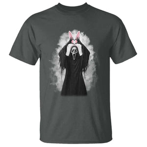Funny Scary Bunny Face Ghost Heart Hand Sign Easter Day T Shirt TS11 Dark Heather Print Your Wear