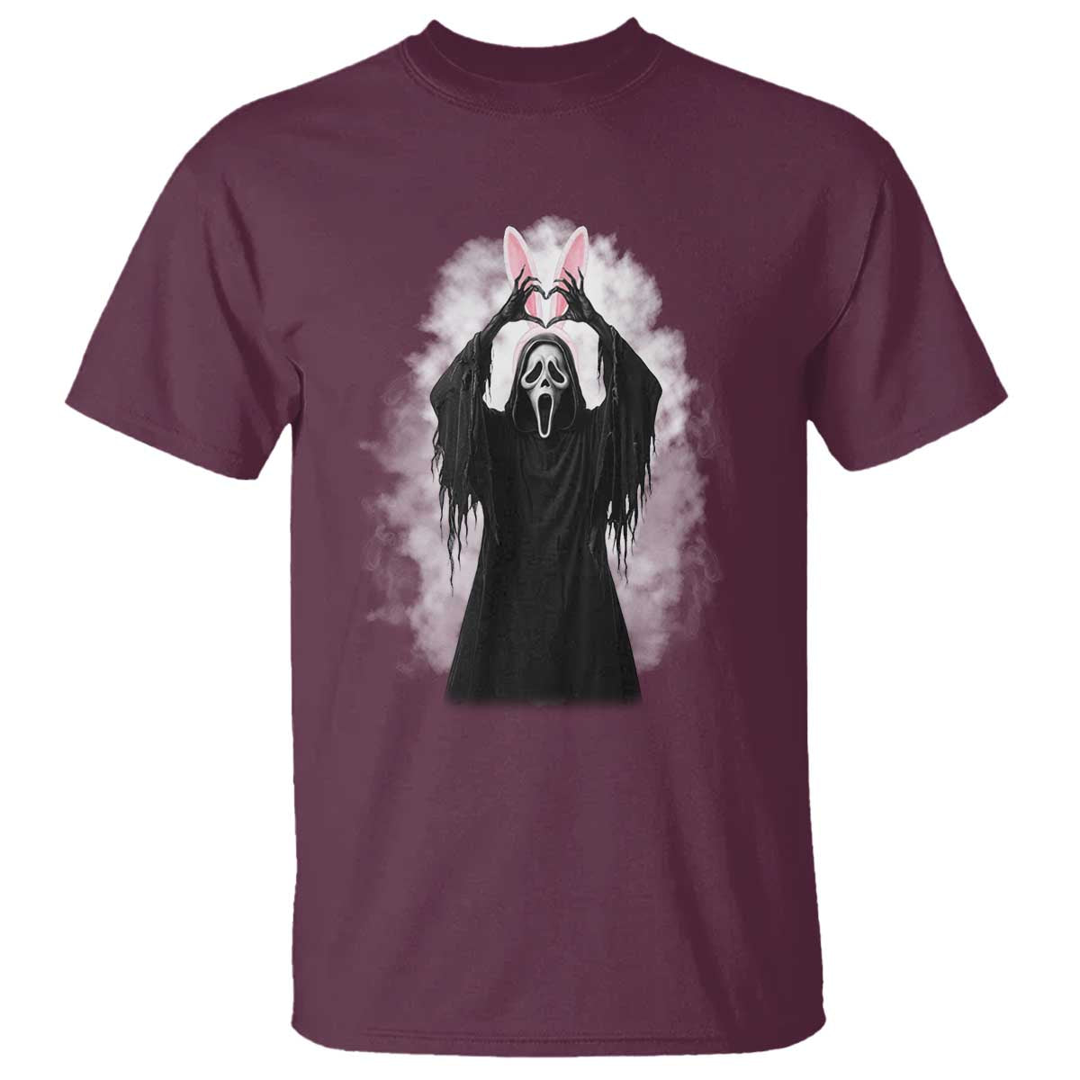 Funny Scary Bunny Face Ghost Heart Hand Sign Easter Day T Shirt TS11 Maroon Print Your Wear