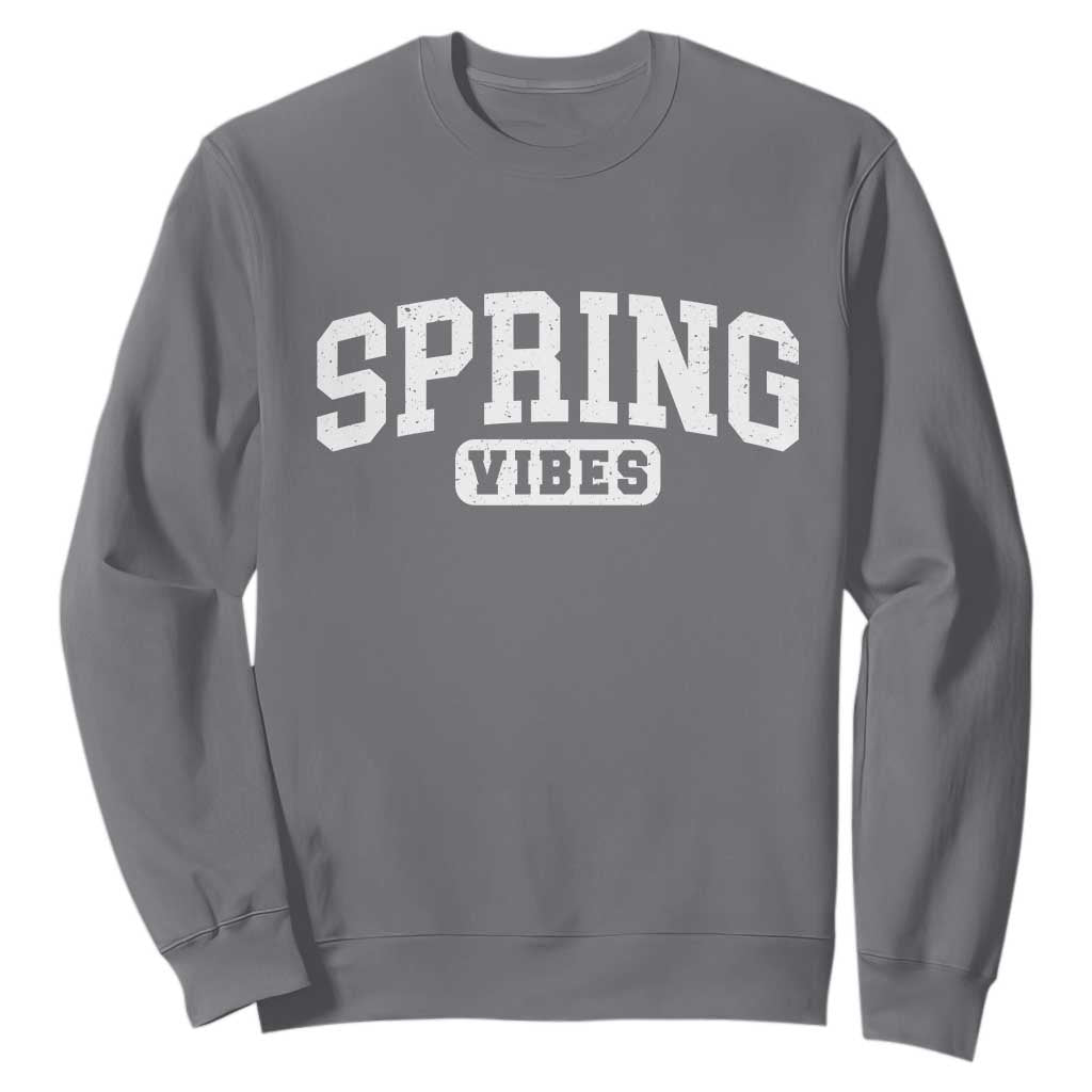 Spring Vibes Sweatshirt Spring Break Easter Day Bold Text TS11 Charcoal Print Your Wear