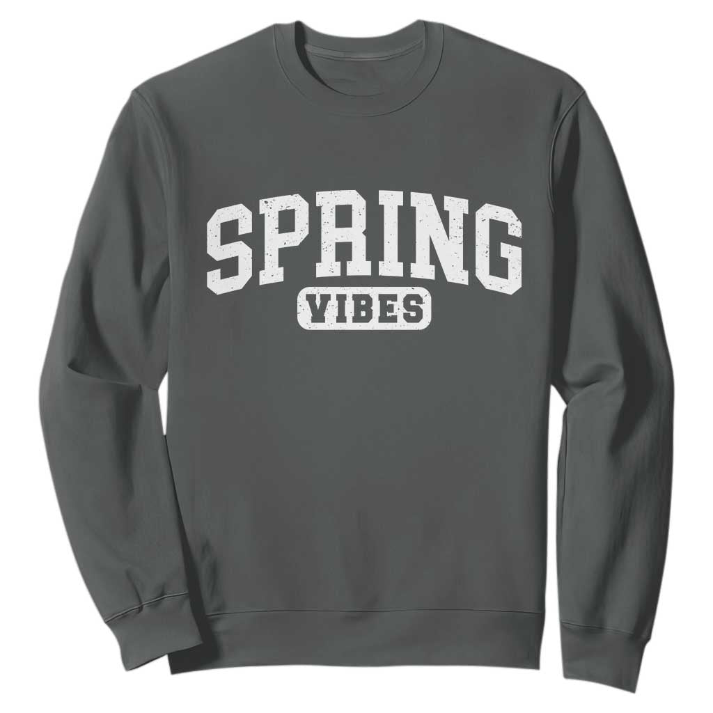 Spring Vibes Sweatshirt Spring Break Easter Day Bold Text TS11 Dark Heather Print Your Wear