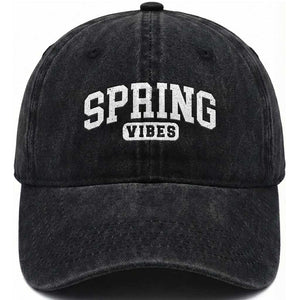 Spring Vibes Washed Cotton Baseball Cap Spring Break Easter Day Bold Text TS11 Print Your Wear