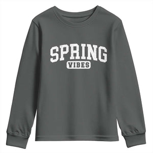 Spring Vibes Youth Sweatshirt Spring Break Easter Day Bold Text TS11 Dark Heather Print Your Wear