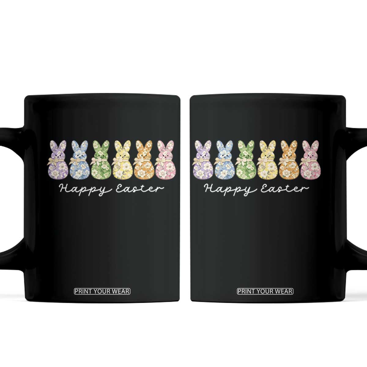 Happy Easter Day Vintage Colorful Floral Sugary Bunnies Coffee Mug TS11 Black Print Your Wear
