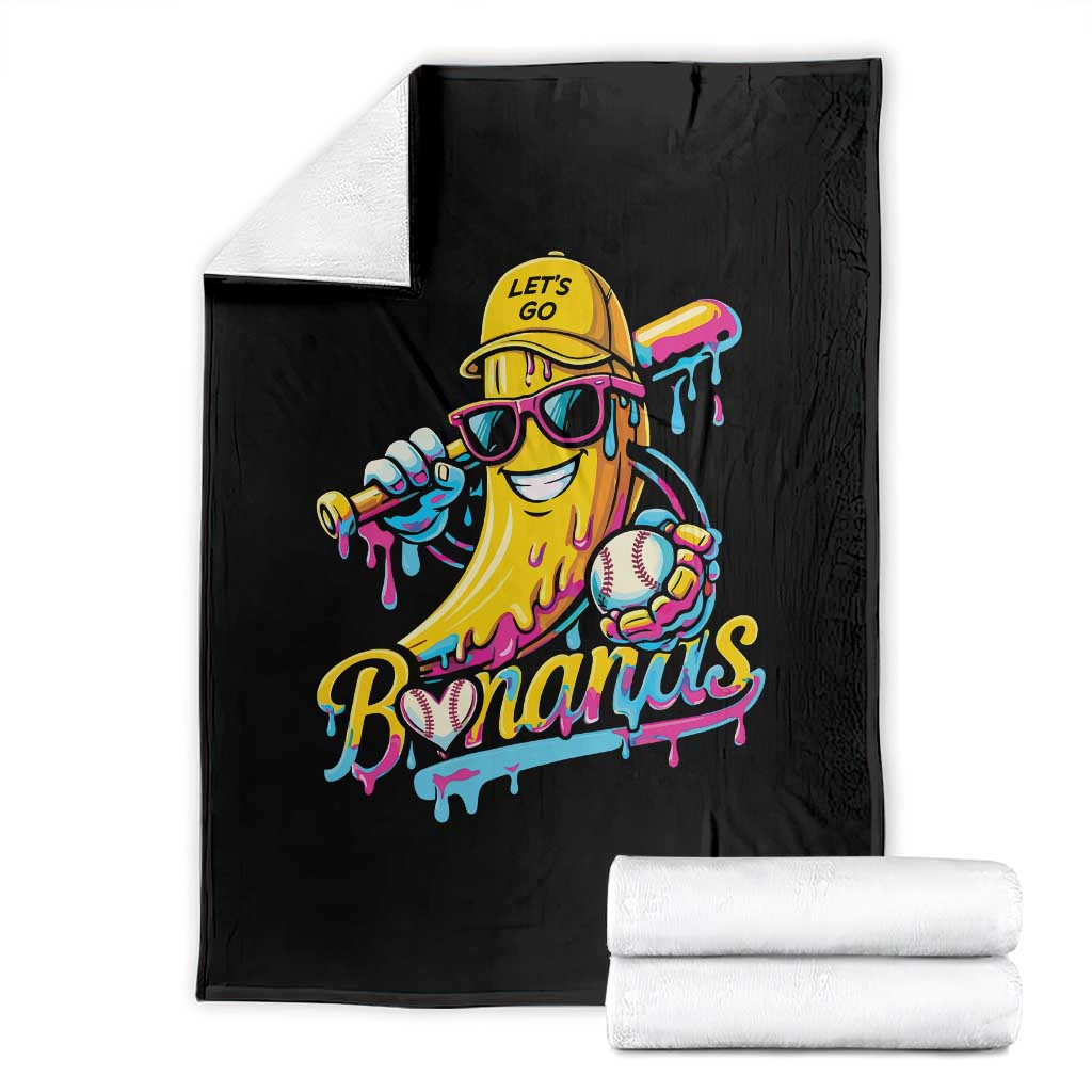 Funny Banana Baseball Drip Throw Blanket Lets Go Bananas Ice Cream Dripping Sport TS11 Black Print Your Wear