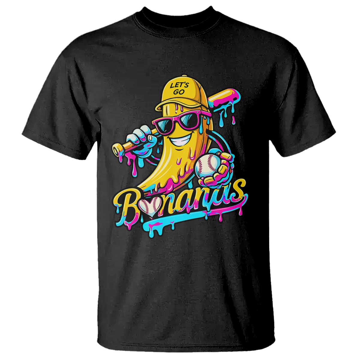 Funny Banana Baseball Drip T Shirt Lets Go Bananas Ice Cream Dripping Sport TS11 Black Print Your Wear