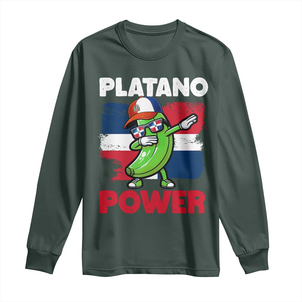 Platano Power Long Sleeve Shirt Funny Dominican Republic Flag Baseball TS11 Dark Forest Green Print Your Wear