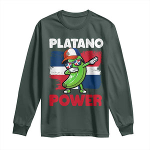 Platano Power Long Sleeve Shirt Funny Dominican Republic Flag Baseball TS11 Dark Forest Green Print Your Wear