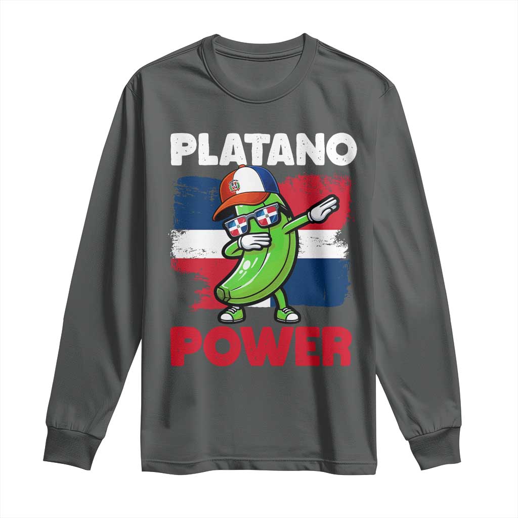 Platano Power Long Sleeve Shirt Funny Dominican Republic Flag Baseball TS11 Dark Heather Print Your Wear