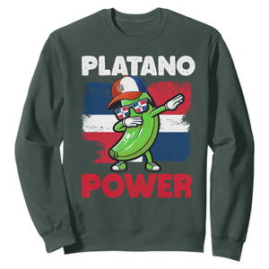 Platano Power Sweatshirt Funny Dominican Republic Flag Baseball TS11 Dark Forest Green Print Your Wear