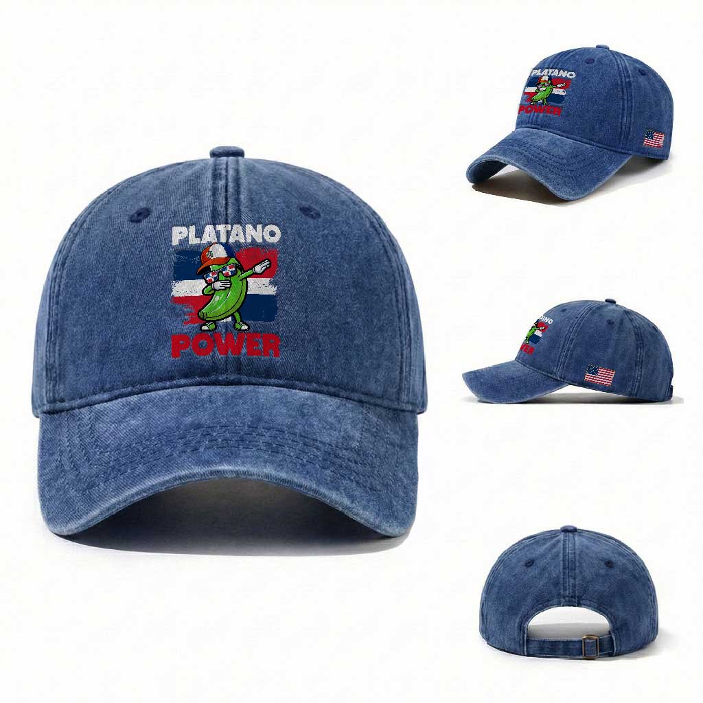 Platano Power Washed Cotton Baseball Cap Funny Dominican Republic Flag Baseball TS11 Washed Cap Universal Fit Royal Blue Print Your Wear