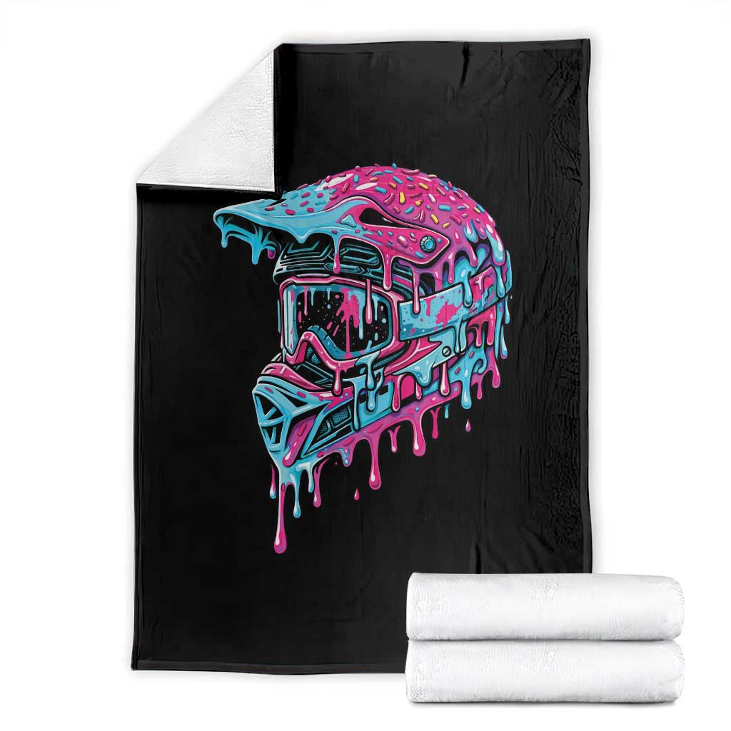 Motocross Helmet Drip Ice Cream Melt Graphic Dirt Bike Racing Throw Blanket TS11 Black Print Your Wear