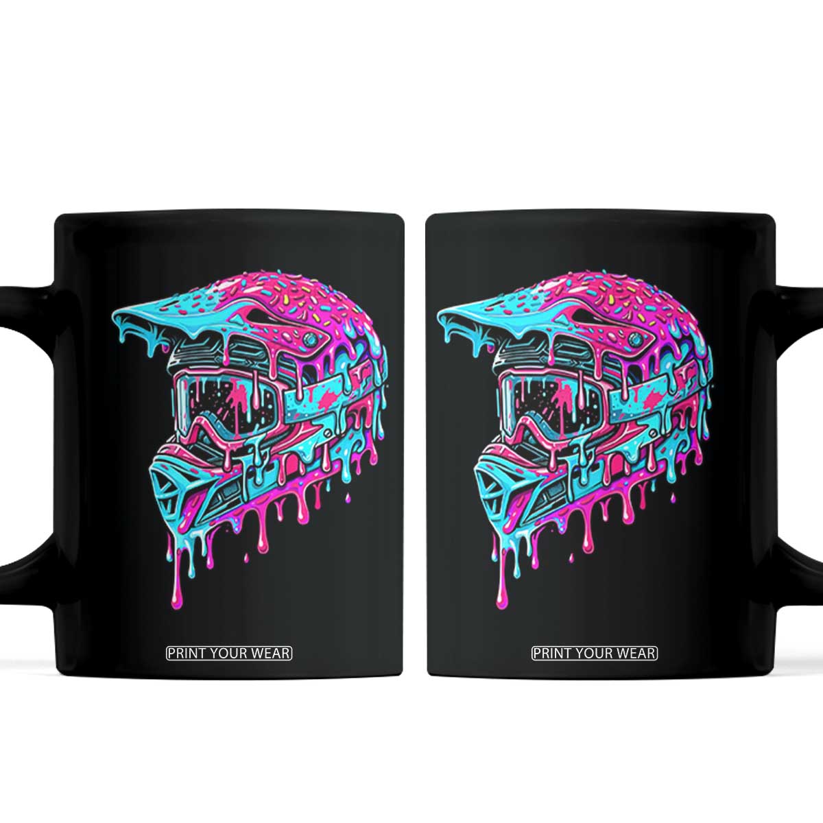 Motocross Helmet Drip Ice Cream Melt Graphic Dirt Bike Racing Coffee Mug TS11 Black Print Your Wear