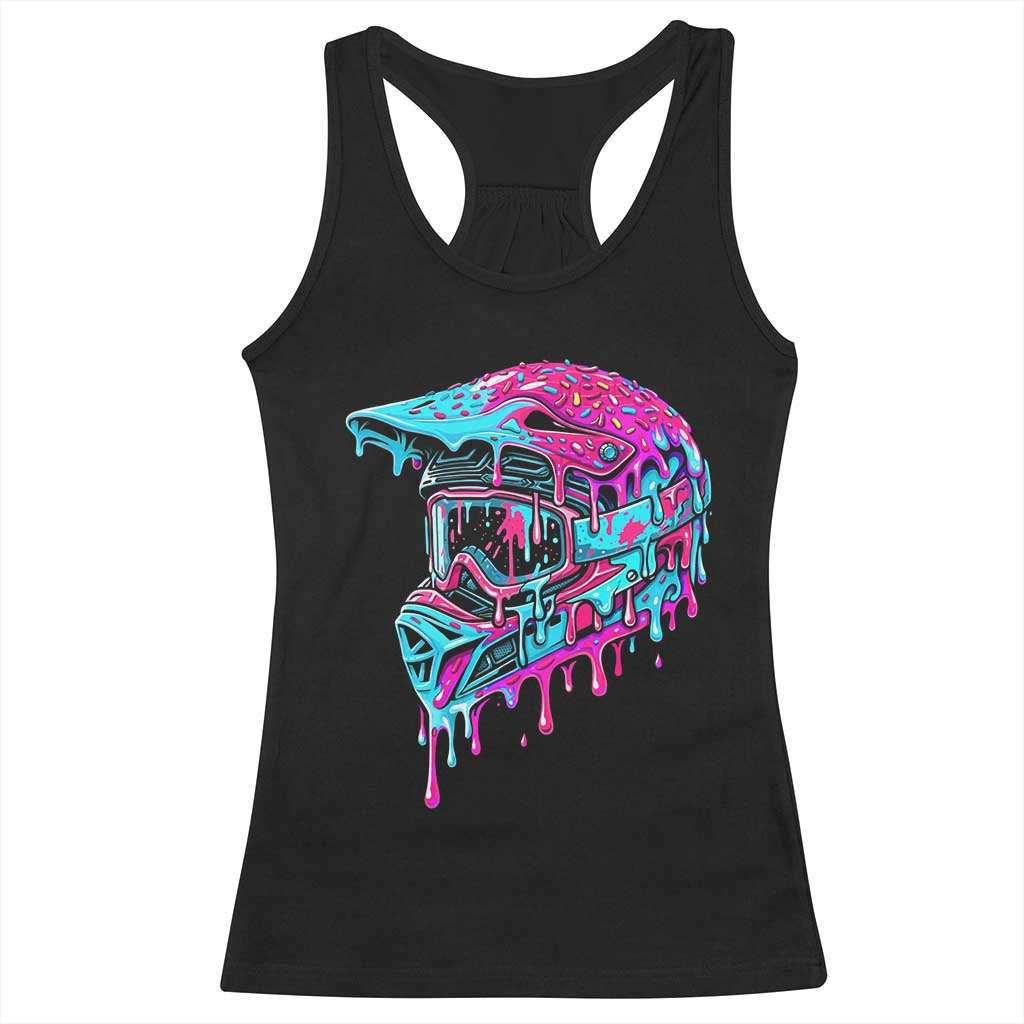 Motocross Helmet Drip Ice Cream Melt Graphic Dirt Bike Racing Racerback Tank Top TS11 Black Print Your Wear
