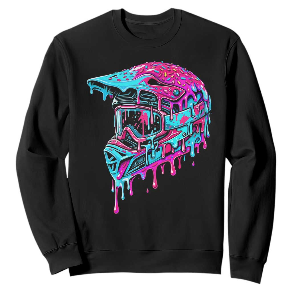 Motocross Helmet Drip Ice Cream Melt Graphic Dirt Bike Racing Sweatshirt TS11 Black Print Your Wear