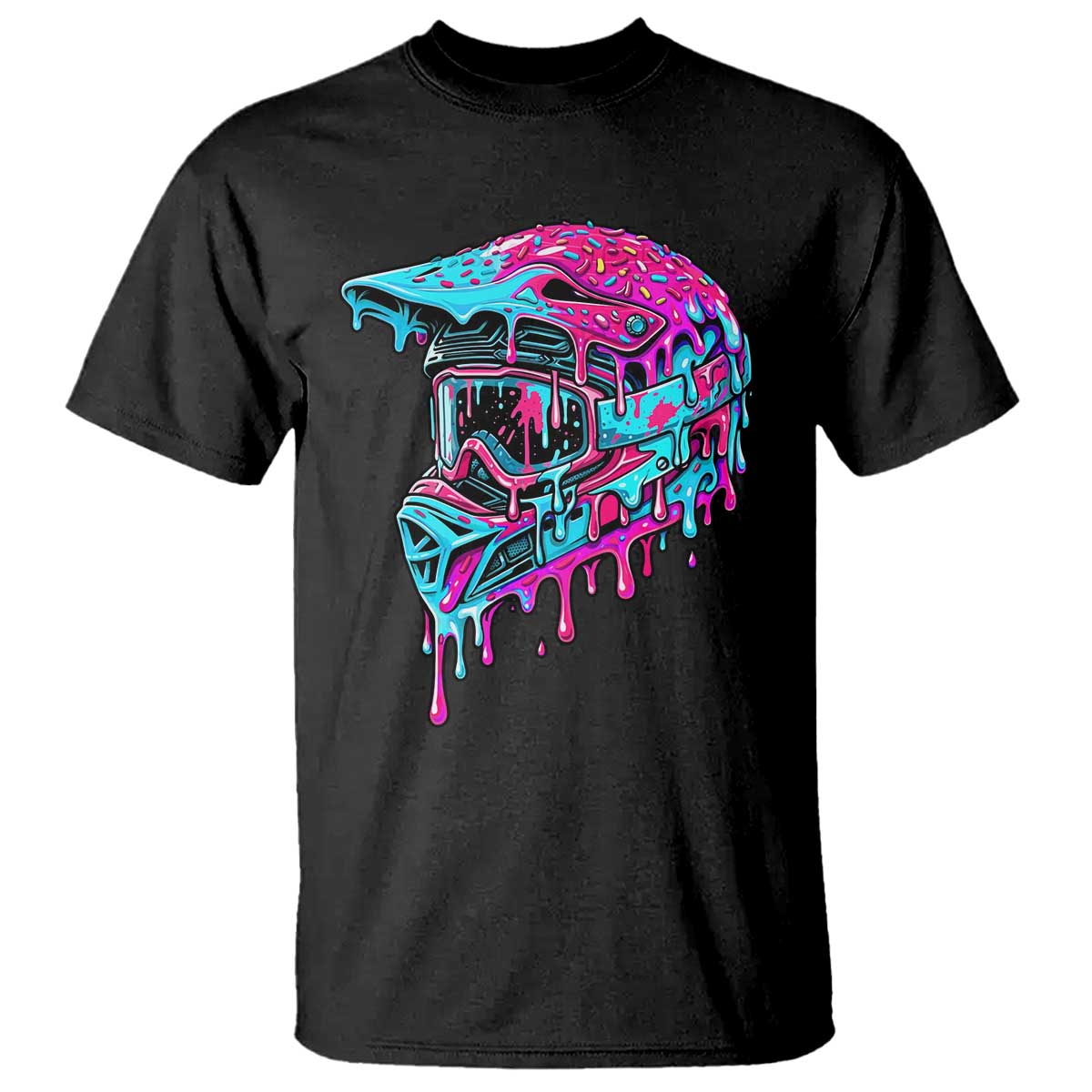 Motocross Helmet Drip Ice Cream Melt Graphic Dirt Bike Racing T Shirt TS11 Black Print Your Wear