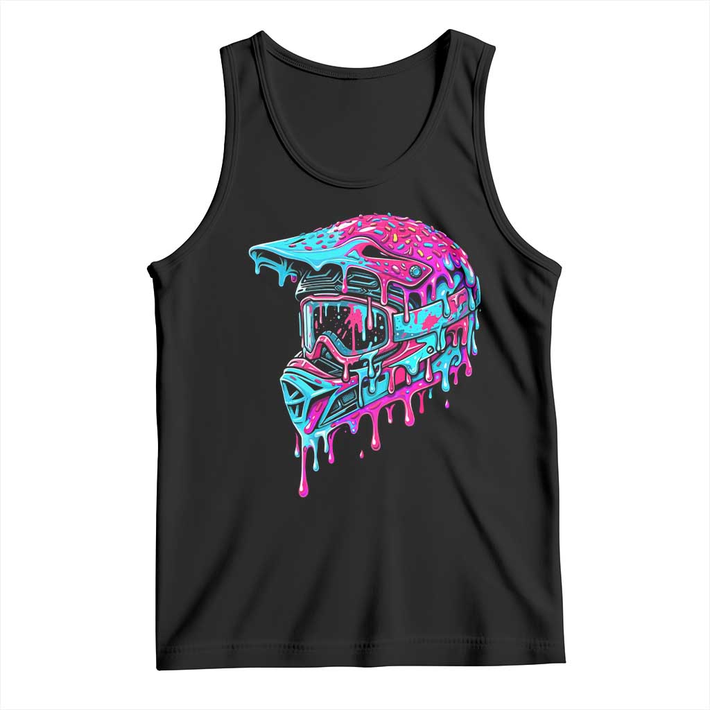 Motocross Helmet Drip Ice Cream Melt Graphic Dirt Bike Racing Tank Top TS11 Black Print Your Wear