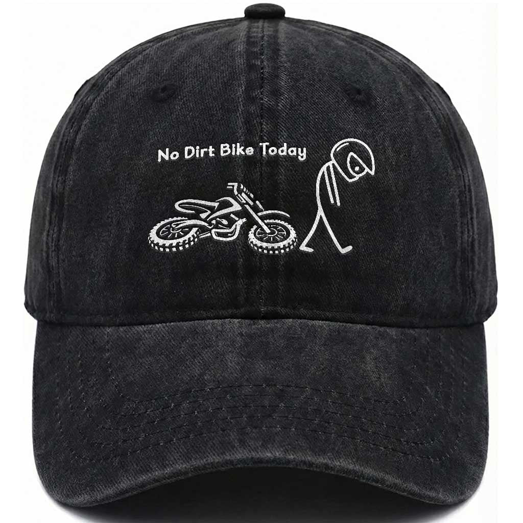 No Dirt Bike Today Washed Cotton Baseball Cap Funny Sad Stickman Figure Motocross Rider