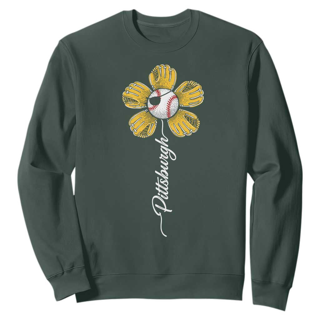 Pittsburgh Sport Retro Baseball Flower Sweatshirt Funny Game Day TS11 Dark Forest Green Print Your Wear