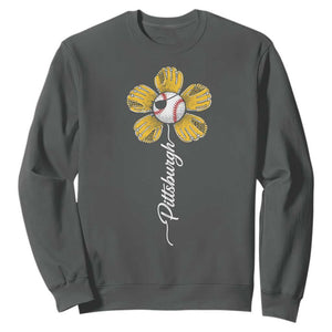 Pittsburgh Sport Retro Baseball Flower Sweatshirt Funny Game Day TS11 Dark Heather Print Your Wear