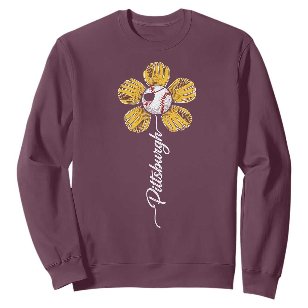 Pittsburgh Sport Retro Baseball Flower Sweatshirt Funny Game Day TS11 Maroon Print Your Wear