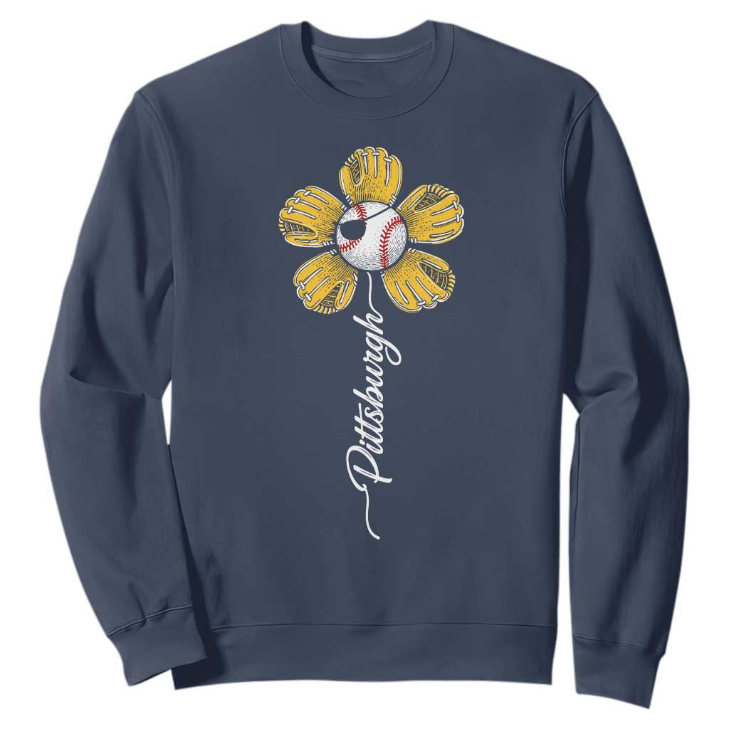 Pittsburgh Sport Retro Baseball Flower Sweatshirt Funny Game Day TS11 Navy Print Your Wear