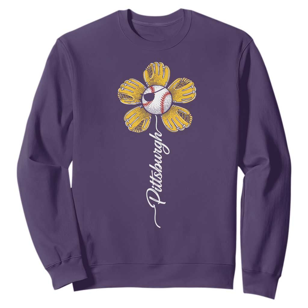 Pittsburgh Sport Retro Baseball Flower Sweatshirt Funny Game Day TS11 Purple Print Your Wear