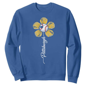 Pittsburgh Sport Retro Baseball Flower Sweatshirt Funny Game Day TS11 Royal Blue Print Your Wear