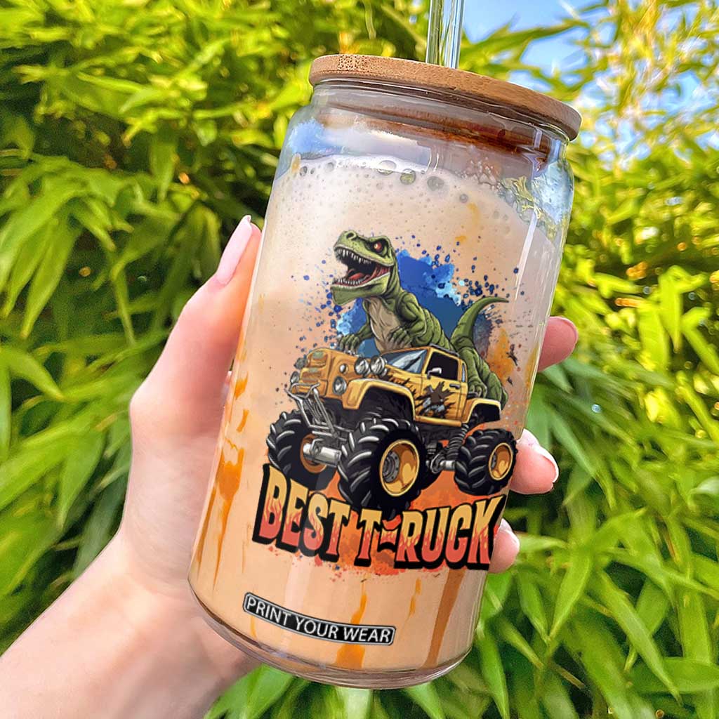 Funny Monster Truck Dinosaur Glass Can Best Truck Driver Dino Humor