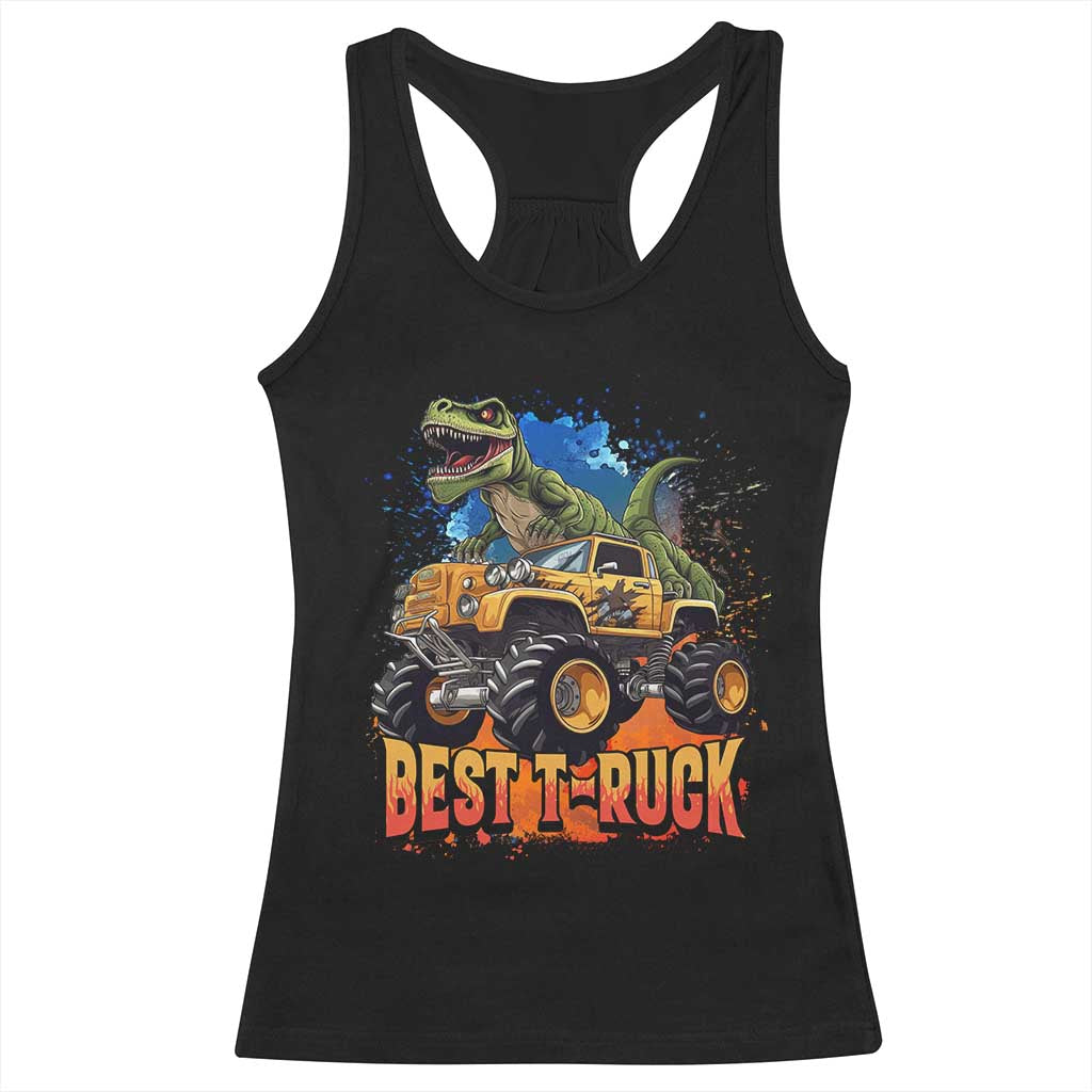 Funny Monster Truck Dinosaur Racerback Tank Top Best Truck Driver Dino Humor