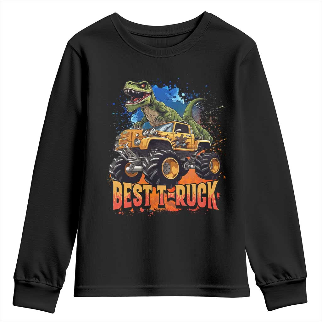 Funny Monster Truck Dinosaur Youth Sweatshirt Best Truck Driver Dino Humor