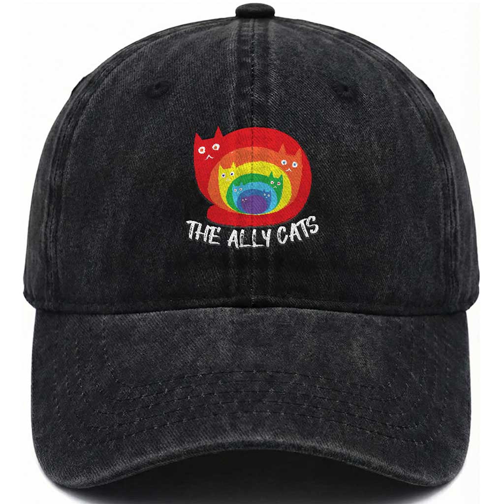 Funny LGBT The Ally Cats Washed Cotton Baseball Cap Pride Month Rainbow Cat TS11 Print Your Wear