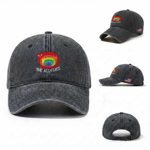 Funny LGBT The Ally Cats Washed Cotton Baseball Cap Pride Month Rainbow Cat TS11 Washed Cap Universal Fit Dark Gray Print Your Wear