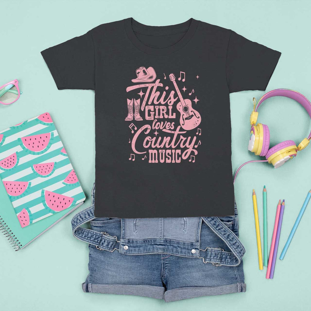 This Girl Loves Country Music T Shirt For Kid Cowgirl Hat Pink Boots TS11 Black Print Your Wear