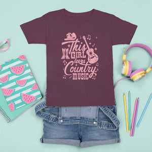 This Girl Loves Country Music T Shirt For Kid Cowgirl Hat Pink Boots TS11 Maroon Print Your Wear