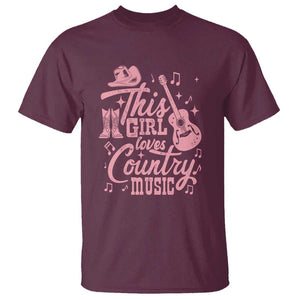 This Girl Loves Country Music T Shirt Cowgirl Hat Pink Boots TS11 Maroon Print Your Wear